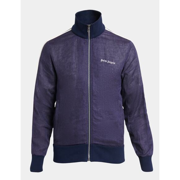 PALM ANGELS Classic Linen Logo Jacket In Navy Blue - Picture 3 of 10